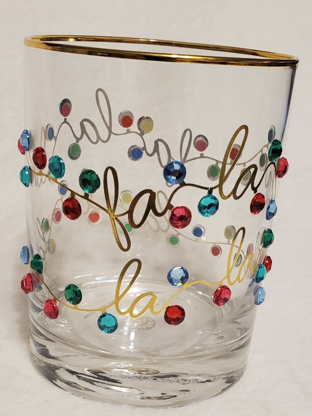 Mary Square Rhinestone Lights Rocks Glass Set -Gold Rim Brand New! Great Gift! - Picture 5 of 14